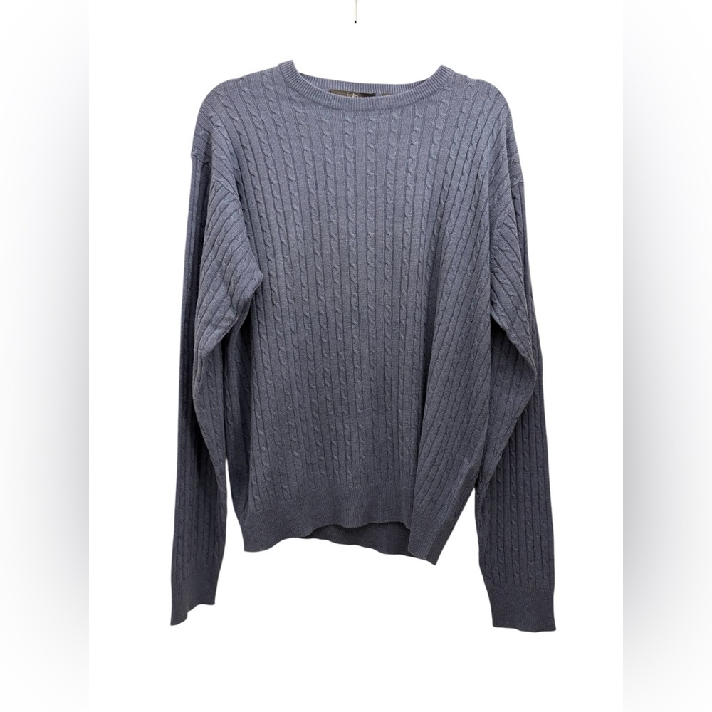 Men's‎ Folio Blue Silk and Cashmere Cable Knit Sweater Large